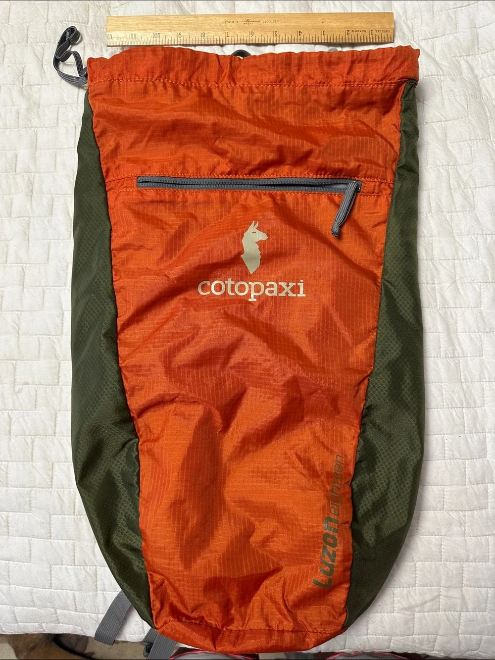 cotopaxi Orange and Olive Lightweight Drawstring Pack